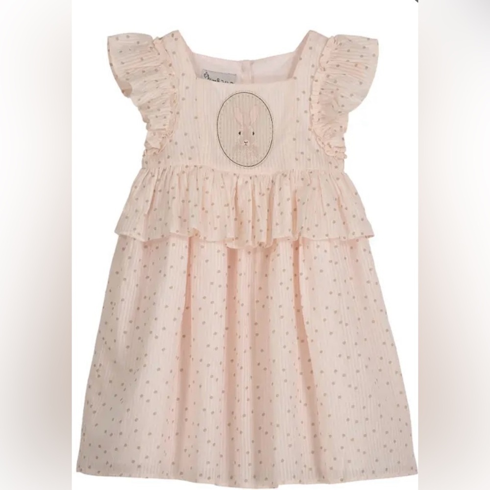 Pippa & Julie Adorable Pink Ruffled Dress with Bunny Design